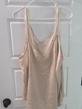 Plus Size Beige Lace-Trim Slip Cami